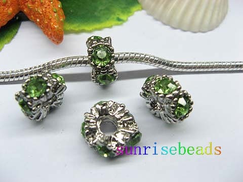 20pcs 18 KGP Beads Inlay 5 Lime Green Crystal Fit European Beads - Click Image to Close