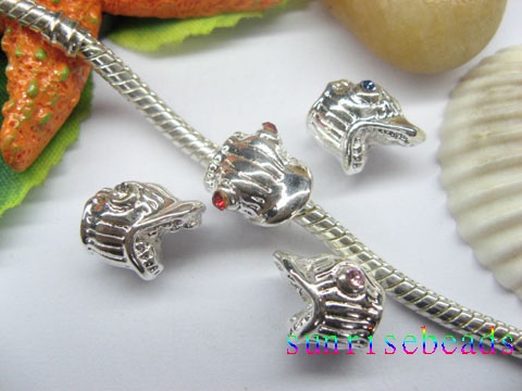 20pcs Silver Duck Beads Inlay 2 Crystal Fit European Beads - Click Image to Close