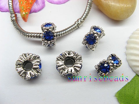 20pcs 18 KGP Beads Inlay 5 Royal Blue Crystal Fit European Beads - Click Image to Close