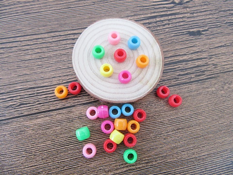 2100 Plastic Barrel Pony Beads 6x8mm Mixed Colour - Click Image to Close