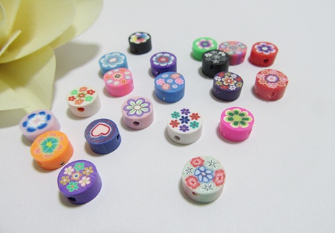 200 Polymer Clay Flat Round Beads Charms 7-8mm Dia. - Click Image to Close