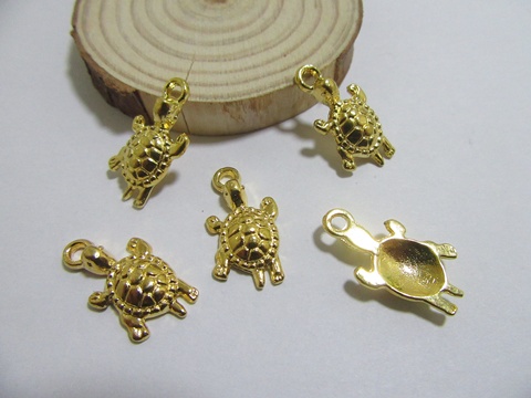 100 Golden Plated Metal Turtle Beads Pendants Jewellery Finding - Click Image to Close