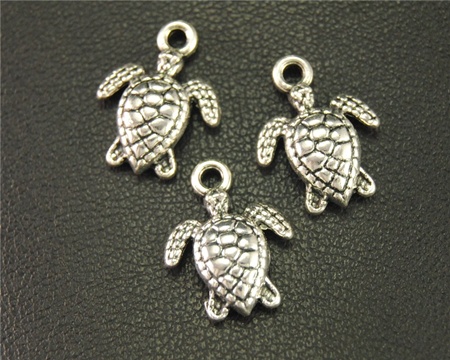 200 Silver Plated Metal Turtle Beads Pendants Jewellery Finding - Click Image to Close