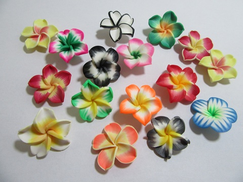 20 New Fimo Beads Frangipani Jewellery Finding 3cm Mixed - Click Image to Close