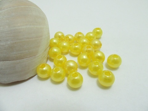 1000 Yellow 8mm Round Simulate Pearl Beads - Click Image to Close