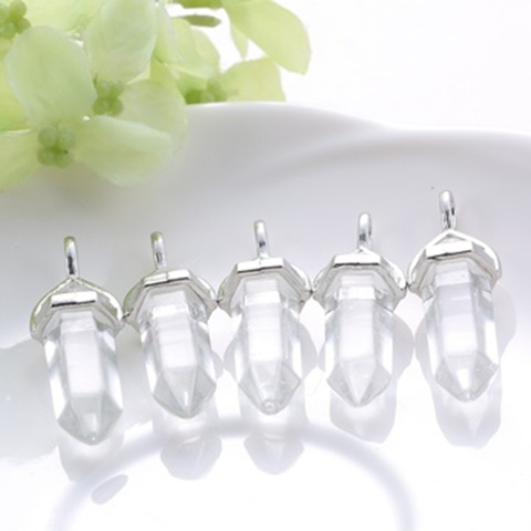 10X Rock Crystal Pendant Hexagon Prism Beads Charms for Necklace - Click Image to Close