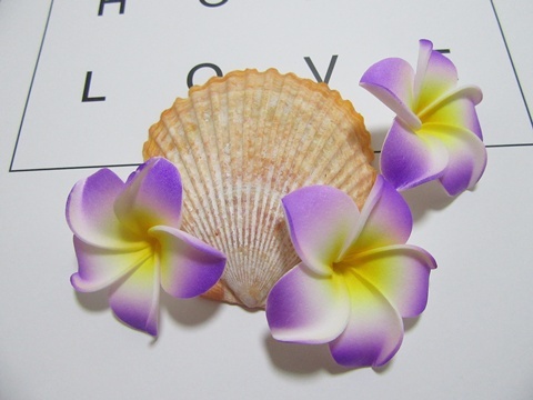 50 New Purple & Yellow Fabulous Foam Frangipani Flower 4.5x2cm - Click Image to Close