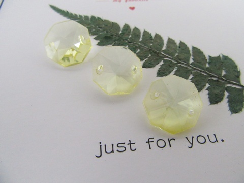 100 Light Yellow Faceted Double-Hole Suncatcher Beads 14mm - Click Image to Close
