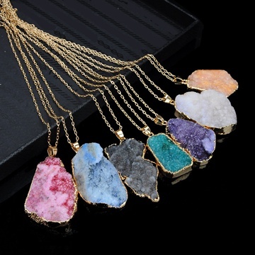 4X Unground Natural Gemstone Nugget Charm Pendant Necklace Mixed - Click Image to Close