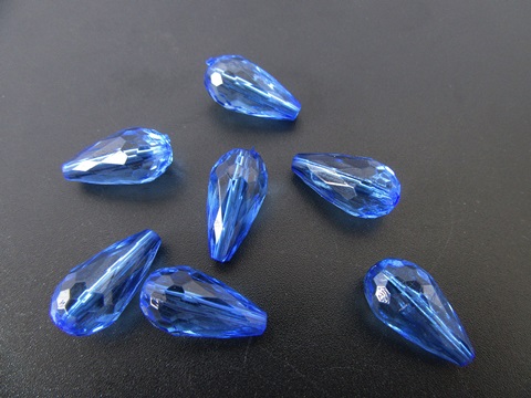 650Pcs Blue Faceted TearDrop Acrylic Beads Finding 18x9mm - Click Image to Close
