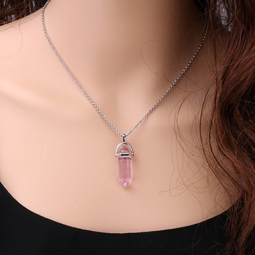 10X Clear Pink Crystal Pendant Hexagon Prism Beads Charms - Click Image to Close