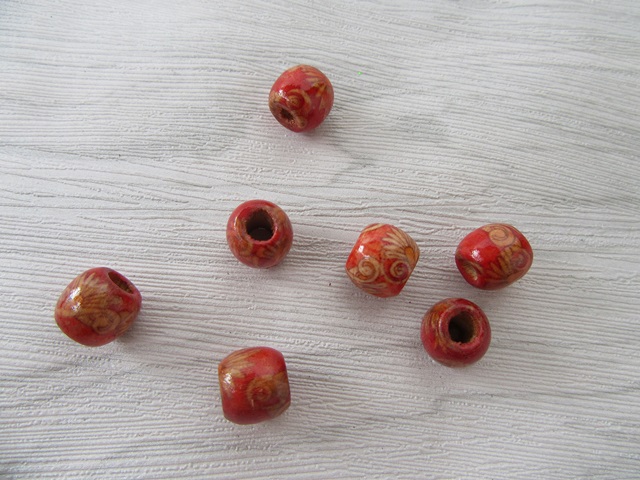 300 Red European Wooden Pony Bead DREADLOCK Hair Beads 11x12mm - Click Image to Close