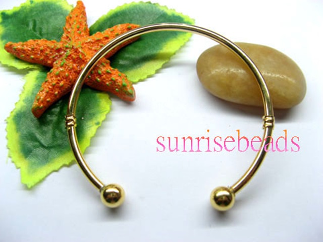 5Pcs Golden Plated Bangles Fit European Charms Beads - Click Image to Close
