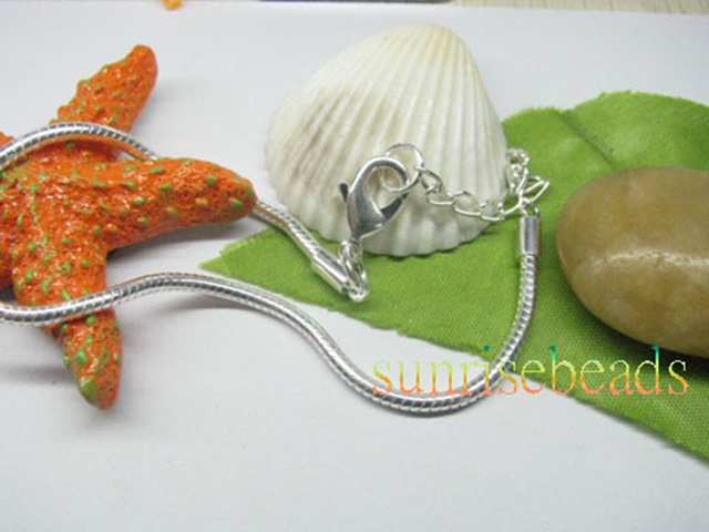 5Pcs Silver Lobster Clasp Bracelet Fit European Beads 19cm - Click Image to Close