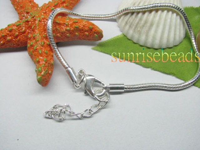5Pcs Silver Lobster Clasp Bracelet Fit European Beads 20cm - Click Image to Close
