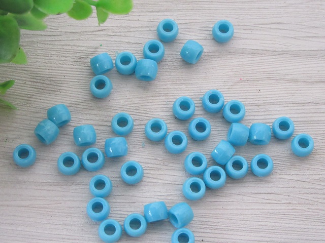 2000 New Plastic Blue Barrel Pony Beads 6x8mm - Click Image to Close