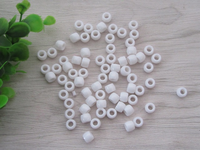 2000Pcs New White Barrel Pony Beads 6x8mm - Click Image to Close