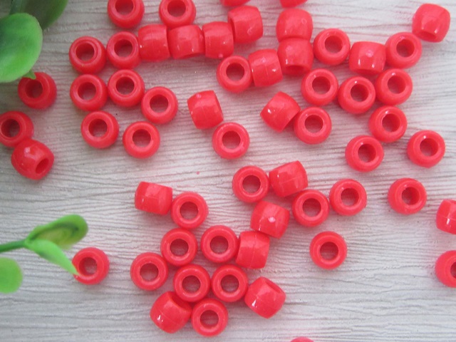 2000 New Plastic Red Barrel Pony Beads 6x8mm - Click Image to Close