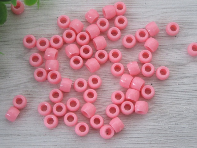 2000 New Pink Plastic Barrel Pony Beads 6x8mm - Click Image to Close