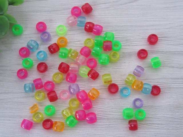 2000 Clear Colored Barrel Pony Beads 6x8mm Mixed - Click Image to Close