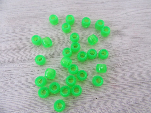 2100 Transparent Clear Green Barrel Pony Beads 6x8mm - Click Image to Close
