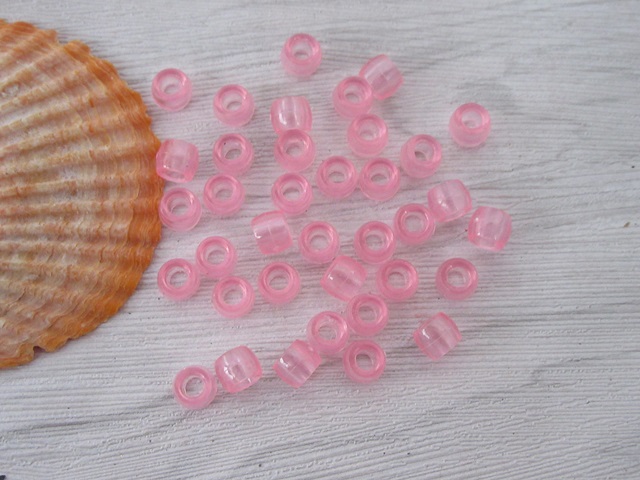 2100 Transparent Clear Pink Barrel Pony Beads 6x8mm - Click Image to Close