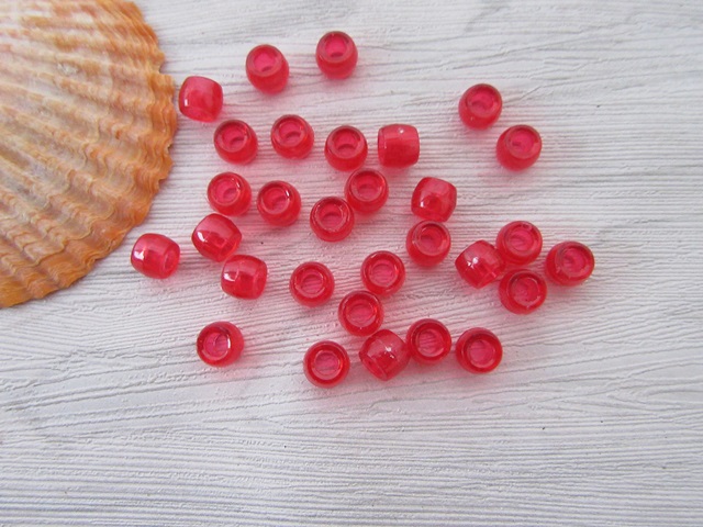 2100 Transparent Clear Red Barrel Pony Beads 6x8mm - Click Image to Close