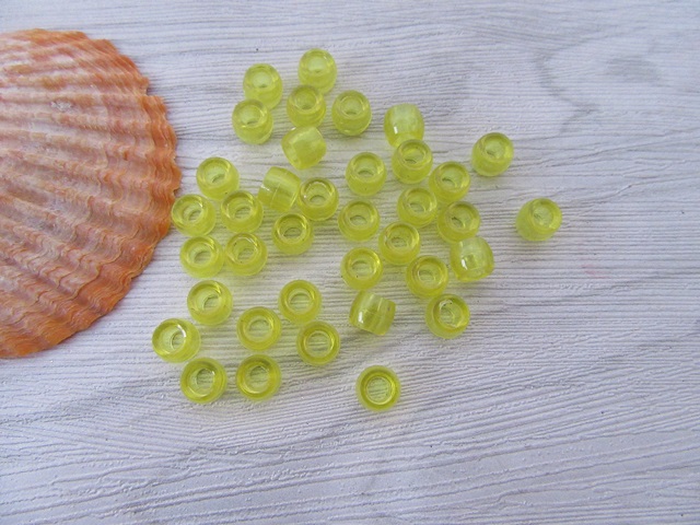 2100 Transparent Clear Yellow Barrel Pony Beads 6x8mm - Click Image to Close