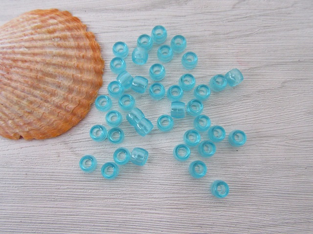 2100 Transparent Clear Blue Barrel Pony Beads 6x8mm - Click Image to Close