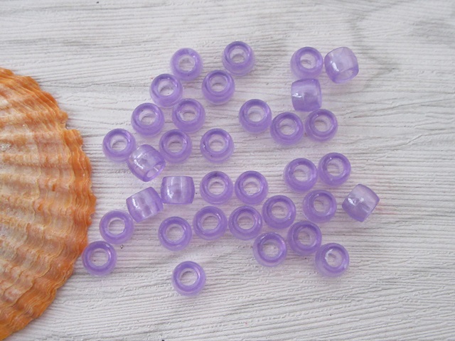 2100 Transparent Clear Purple Barrel Pony Beads 6x8mm - Click Image to Close