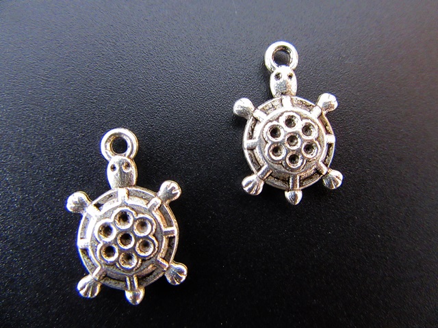 100 Silver Plated Metal Turtle Beads Pendants 19x12mm - Click Image to Close