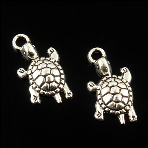 100 Silver Plated Metal Turtle Beads Pendants 23x12mm - Click Image to Close