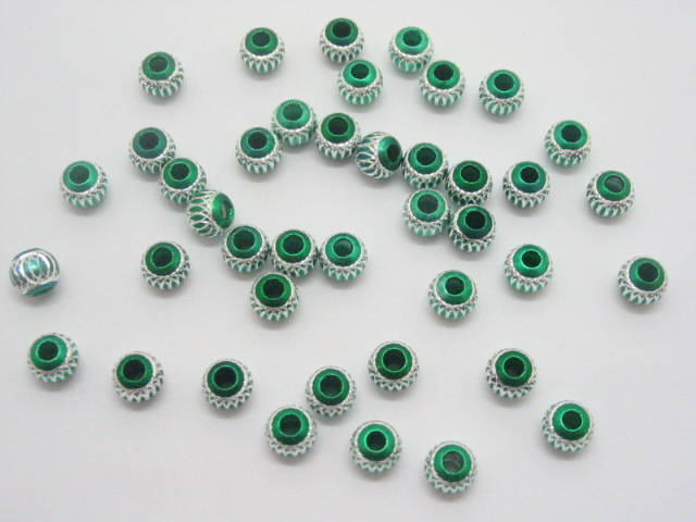 200 Green Aluminium Filigree round Beads be-a9 - Click Image to Close