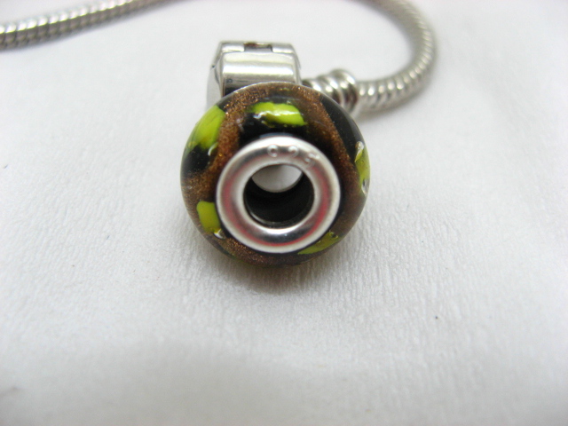 1X Black Murano Round Glass European Beads 925 Silver Core 1X Black Murano Round Glass European Beads 925 Silver Core
