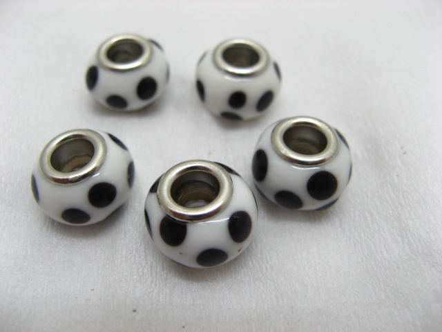 300 White Murano Round Glass European Beads 14mm - Click Image to Close