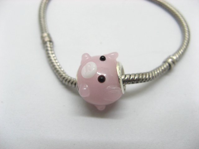 50 Pink Pig Murano Glass European Beads be-g414 - Click Image to Close