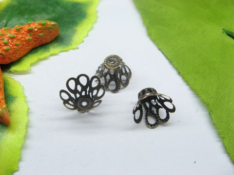 200pcs Antique Bronze Basket Filigree Bead Caps Leaves 6-12mm - Click Image to Close