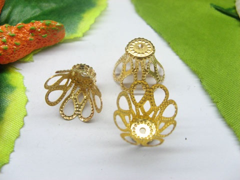 100pcs Golden Plated Basket Filigree Bead Caps Leaves 7-15mm - Click Image to Close