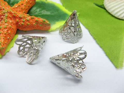 100pcs White-K Plated Cone Style Filigree Bead Caps 16mm - Click Image to Close