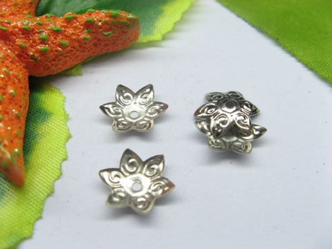 500pcs Silver Color Lotus Bead Caps 12mm - Click Image to Close