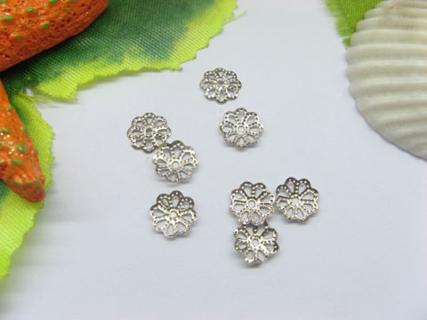 2000pcs White-K Plated Small Flower Bead Caps 6mm - Click Image to Close
