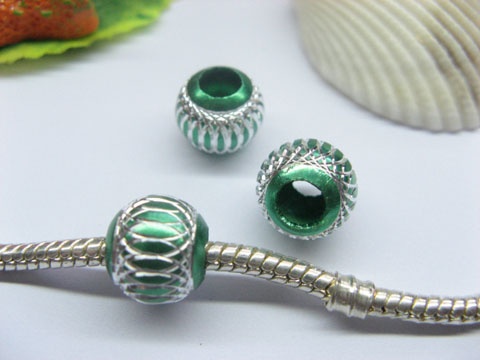 20pcs Lime Silver Carved Lantern Aluminum Beads 10mm - Click Image to Close