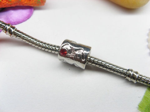 10pcs Metal Barrel Beads Fit European Beads with Red Rhinestone - Click Image to Close