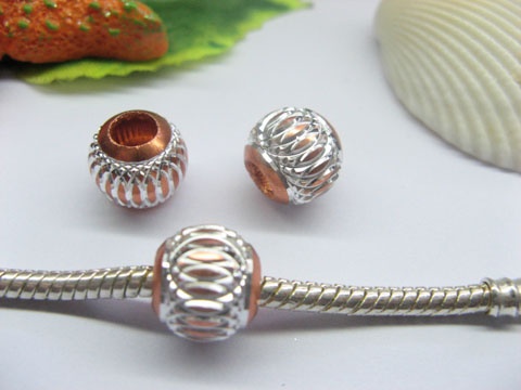 20pcs Orange Silver Carved Lantern Aluminum Beads 10mm - Click Image to Close