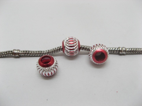 20pcs Red Silver Carved Lantern Aluminum Beads Fit European Bead - Click Image to Close