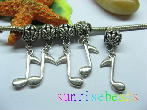 20pcs Tibetan Silver Bail Beads European Beads with Dangle Notes - Click Image to Close