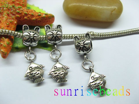 20pcs Tibetan Silver Cat Bail Beads European Beads with Dangle F - Click Image to Close