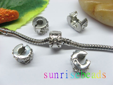20 White-K Plated Sun Stopper Bead Clip Fit European Beads Charm - Click Image to Close
