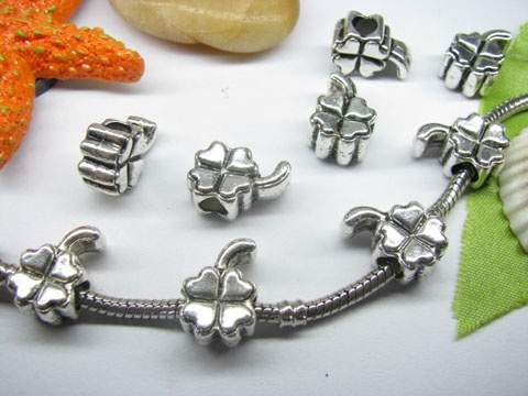 20pcs Tibetan Silver Four-leaf Clover Beads Fit European Beads - Click Image to Close