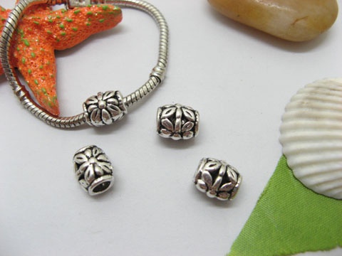 20pcs Tibetan Silver Flower Barrel Beads Fit European Beads - Click Image to Close